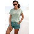 Rundhalsshirt VENICE BEACH Gr. 36/38, grün (mint), Damen, Slub, Obermaterial: 65% Polyester, 35% Viskose, unifarben, Shirts, mit Logoprint, T-Shirt, sommerlich-sportlicher Look