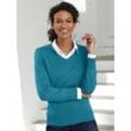 V-Ausschnitt-Pullover CASUAL LOOKS "Pullover" Gr. 36, blau (petrol), Damen, 50% Baumwolle, 50% Polyacryl, unifarben, meliert, Pullover