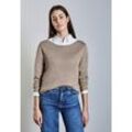 Strickpullover STREET ONE, Damen, Gr. 34, toffee crunch meliert, Stoff, 60% Viskose, 40% Baumwolle, unifarben, casual, normal normal, U-Boot-Ausschnitt, Langarm Bündchen, Pullover, mit U-Boot-Ausschnitt