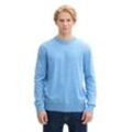 Strickpullover TOM TAILOR DENIM, Herren, Gr. M, bright blau weiß, Strick, Obermaterial: 100% Baumwolle, casual, regular fit taillenbedeckt, Rundhals, Langarm Bündchen, Pullover, mit Rundhalsausschnitt