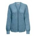 Strickjacke ONLY "ONLMAGGIE LIFE LS RIB OPEN CARDI CC KNT", Damen, Gr. S (36), blau (coronet blau detail:melange), Strick, Obermaterial: 70% Polyester, 21% Nylon, 8% Wolle, 1% Elasthan, meliert, modisch, V-Ausschnitt, Strickjacken