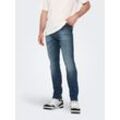 Slim-fit-Jeans ONLY & SONS "OS ONSLOOM SLIM BLUE GREY 40", Herren, Gr. 33, Länge 34, blau (schwarz medium blau denim), Denim/Jeans, Obermaterial: 92% Baumwolle, 6% Polyester, 2% Elasthan, Abriebeffekte, modisch, slim fit, Jeans, mit Destroyed Effekt