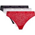 Slip "3 PACK THONG LACE (EXT SIZES)", Damen, Gr. XL (42/44), bunt (desert_sky, weiß, primary_rot), Spitze, Obermaterial: 86% Polyamid, 14% Elasthan, TOMMY HILFIGER UNDERWEAR, unifarben, körpernah, Unterhosen, mit Tommy Hilfiger Logobund