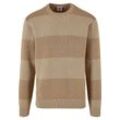 Rundhalspullover URBAN CLASSICS "Urban Classics Herren Heavy Oversized Striped Sweatshirt", Herren, Gr. L, beige (warmsand, wetsand), 100% Baumwolle, gestreift, klassisch, oversize, Rundhals, Langarm, Pullover