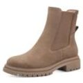 Chelseaboots TAMARIS Gr. 38, braun (camel), Damen, Nubukleder, Elastischer Einsatz, unifarben, Schuhe, Blockabsatz, Combat-Boots, Stiefelette mit Stretcheinsatz