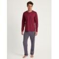 Pyjama CALIDA "Relax Imprint", Herren, Gr. M (50), rot (mars rot), Obermaterial: 100% Baumwolle, unifarben, gemustert, casual, bequem lang, Rundhals, Langarm, Homewear-Sets, mit aufgesetzter Brusttasche