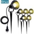 6er pack Gartenstrahler mit Stecker&Erdspieß, 4w GU10 led Warmweiß, IP65 Wasserdicht Außen-Gartenbeleuchtung für Terrassen Gärten Rasenflächen Wegen