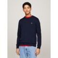 Rundhalspullover TOMMY JEANS "TJM SLIM ESSENTIAL LIGHT SWEATER", Herren, Gr. XXL, blau (schwarz night navy), Strick, Obermaterial: 100% Baumwolle, casual, Rundhals, Langarm, Pullover, mit Flag-Patch