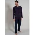 Pyjama BUGATTI Gr. 48, rot (rot, dunkel, ringel), Herren, Single Jersey, Obermaterial: 60% Baumwolle, 40% Polyester, gemustert, gestreift, Homewear-Sets, mit modischem V-Ausschnitt