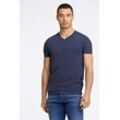 T-Shirt LINDBERGH, Herren, Gr. L, blau (navy), Single Jersey, Obermaterial: 95% Baumwolle, 5% Elasthan, unifarben, casual, slim fit normal, V-Ausschnitt, Kurzarm, Shirts, mit V-Ausschnitt