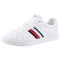 Sneaker TOMMY HILFIGER "ICON COURT LTH STRIPES", Herren, Gr. 43, bunt (weiß, dunkelblau, rot), Leder, Textil, kontrastfarbene Details, sportlich, Schuhe, Schnürschuh, Freizeitschuh, Halbschuh mit gepolstertem Schaftrand