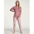 Pyjama CALIDA "Lovely Nights", Damen, Gr. L (48/50), rosa (rose bud), Single Jersey, Obermaterial: 100% Baumwolle, unifarben, gemustert, casual, comfort fit lang, Rundhals, Langarm, Homewear-Sets, mit Rippbündchen an allen Abschlüssen