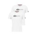 Rundhalsshirt ALPHA INDUSTRIES "Label T 2 Pack", Herren, Gr. XL, weiß (2xweiß), Single Jersey, Obermaterial: 100% Baumwolle, unifarben mit Farbeinsatz, modisch, normal normal, Rundhals, Kurzarm gerader Abschluss, Shirts