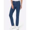 Bequeme Jeans HEINE, Damen, Gr. 44, Normalgrößen, blau (blau, stone, washed), 81% Baumwolle, 17% Polyester, 2% Elasthan, unifarben, lang, Jeans