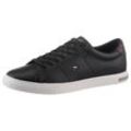 Sneaker TOMMY HILFIGER "ESSENTIAL LEATHER DETAIL VUL", Herren, Gr. 42, schwarz, Leder, sportlich, Schuhe, mit Kontrastbesatz, Freizeitschuh, Halbschuh, Schnürschuh