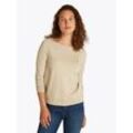 Strickpullover TOMMY HILFIGER "CO JERSEY STITCH BOAT-NK SWEATER", Damen, Gr. L (40), grün (sandalwood), Strick, Obermaterial: 67% Baumwolle, 33% Polyamid, unifarben, casual, Basic hüftlang, U-Boot-Ausschnitt, Pullover, mit Tommy Hilfiger Logo-Flag am Ärmel