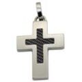 Ketten-Anhänger FIRETTI "Schmuck Geschenk Halsschmuck Anhänger für Halskette Kreuz", schwarz (edelstahlfarben, schwarz), Schmuckanhänger, Damen, Edelstahl-Carbon, 5,75 g, Edelstahl, Carbon, Made in Germany - mit Carbon