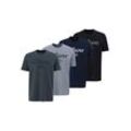 T-Shirt S.OLIVER "T-Shirt Logo T-Shirt 4er Pack", Herren, Gr. M, blau (blau, hellgrau, dunkelgrau, schwarz), Obermaterial: 100% Baumwolle CO., Kurzarm, Shirts