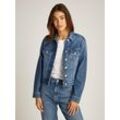 Jeansjacke TOMMY JEANS "CLASSIC TRUCKER JACKET AI6136" Gr. L (40), blau (denim medium), Damen, Denim/Jeans, Obermaterial: 99% Baumwolle, 1% Elasthan, unifarben, Jacken, mit typischen Trucker Details, mit Schmucksteinen