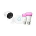 Philips Hue Secure Kamera Bundle - 1x kabelgebundene Kamera + 2x Kontaktsensor + 2x Philips Hue White & Color Ambiance E27 + Bridge - Weiß