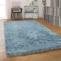 Paco Home - Hochflor Teppich Wohnzimmer Shaggy Pastell Einfarbig Weich Flauschig Langflor Türkis, 200 cm Rund