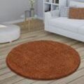 Paco Home - Teppich Rund Hochflor Wohnzimmer Shaggy Langflor Weich Flauschig Modern Unifarben ø 120 cm Rund, Terrakotta