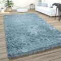 Hochflor Teppich Wohnzimmer Shaggy Pastell Einfarbig Weich Flauschig Türkis ø 200 cm Rund - Paco Home