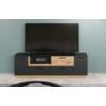 TV-Bank INOSIGN "Premont", schwarz (anthrazit melamin, coast evoke eiche nachbildung), B:187cm H:59cm T:40cm, FSC-zertifizierter Holzwerkstoff, Sideboards, Eleganter, zweifarbiger TV-Schrank - Lowboard mit Soft-Close