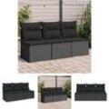 The Living Store Gartensofa mit Kissen 3-Sitzer Schwarz Poly Rattan - Gartensofas