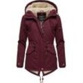 Winterjacke MARIKOO "Manolya", Damen, Gr. S (36), rot (weinrot), Oberstoff: 100% Baumwolle, Futter: 100% Polyester, Wattierung: 100% Polyester, Ärmelfutter: 100% Polyester, casual, figurbetont Po-bedeckend, hoch geschlossener Ausschnitt, Jacken, stylischer Kurzmantel mit weichem Teddyfell-Futter