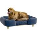 Pawhut - Hundesofa, Haustiersofa mit Kissen, Hundebett mit Erhöhtem Design, Katzensofa, Hundecouch, Hundesessel mit Holzbeine, Polyester, Dunkelblau,