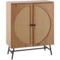 FineBuy Sideboard 80x103x39 cm Highboard Eiche-Dekor mit Rattan Geflecht Modern, Hoher Kommodenschrank, Standschrank mit 2 Türen, Kommode Anrichte