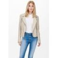 Lederimitatjacke ONLY "ONLGEMMA FAUX LEATHER BIKER OTW NOOS", Damen, Gr. 34 (XS), silber (silber lining), Web, Obermaterial: 100% Viskose. Beschichtung: 100% Polyurethan, unifarben, modisch, Langarm mit Reißverschluss, Jacken, im Biker-Style