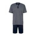 TOM TAILOR Herren Gestreifter Pyjama, blau, Meliert, Gr. 48/S