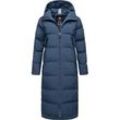 Wintermantel RAGWEAR "Patrise", Damen, Gr. L (40), blau (indigo), Außenmaterial: 100% Polyester, Innenfutter: 100% Polyester, Wattierung: 100% Polyester, modisch, bequem wadenlang, hoch geschlossener Ausschnitt, Langarm Ärmel ohne Ärmelschlitz normaler Saum, Mäntel, Extralanger Damen Winter Steppmantel mit Gehschlitzen