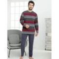 Schlafanzug NORMANN, Herren, Gr. 44/46, rot (grau, rot, gestreift), 60% Baumwolle, 40% Polyester, Langarm, Homewear-Sets