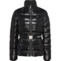 Steppjacke TOMMY JEANS "TJW BRANDED BELT DOWN JACKET", Damen, Gr. L (40), schwarz, Web, Obermaterial: 100% Polyamid. Futter: 100% Polyester, glänzend, casual, regular fit hüftlang, Langarm Rippbündchen, Jacken, in glänzender Optik