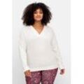 Sweatshirt SHEEGO BY JOE BROWNS "Große Größen", Damen, Gr. 40/42, weiß (sanftes weiß), Obermaterial: 80% Viskose, 15% Polyester, 5% Elasthan, unifarben, feminin, figurumspielend normal, V-Ausschnitt, Langarm, Sweatshirts, aus softem Feinstrick, mit kleiner Stickerei