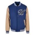 Allwetterjacke URBAN CLASSICS "Urban Classics Herren Big U College Jacket", Herren, Gr. L, blau (spaceblau), 50% Wolle, 50% Viskose, unifarben, casual, oversize, amerikanischer Ausschnitt, Langarm, Jacken