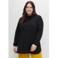 Sweatshirt SHEEGO "Große Größen", Damen, Gr. 40/42, schwarz, Obermaterial: 100% Baumwolle, unifarben, casual, figurumspielend lang, Rundhals, Sweatshirts, mit hohem Kragen und Tunnelzug