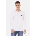 Rundhalspullover CIPO & BAXX "Pullover", Herren, Gr. XL, weiß, 65% Polyester;35% Viskose, unifarben, casual, regular fit, Rundhals, Langarm, Pullover, mit Zopfmuster, CP240