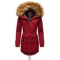 Wintermantel MARIKOO "La Viva Prc", Damen, Gr. L (40), rot (blutrot), Oberstoff: 100% Baumwolle, Futter: 100% Polyester, Wattierung: 100% Polyester, Ärmelfutter: 100% Polyester, Kunstpelz: 90% Polyacryl, 10% Polyester, casual, tailliert Po-bedeckend, hoch geschlossener Ausschnitt, Mäntel, stylischer Winterparka mit abnehmbarem Kunstfell