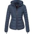 Winterjacke MARIKOO "Amber", Damen, Gr. S (36), blau, Obermaterial: 100% Polyester, Futter: 100% Polyester, Wattierung: 100% Polyester, Ärmelfutter: 100% Polyester, kontrastfarbene Details, casual, figurbetont hüftbedeckend, Jacken, stylische Steppjacke mit Teddyfutter