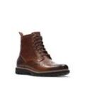 Schnürstiefel CLARKS "Batcombe Lord", Herren, Gr. 47, braun (schwarz tan), Leder, Lyralochung, casual, Schuhe, Budapester, Brogue, Business Stiefel mit Lyralochung