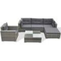 6-tlg. Garten-Lounge-Set mit Auflagen Poly Rattan Grau Vidaxl