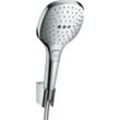 Duschbrause HANSGROHE "Raindance Select E", silber (chrom), B:12,2cm H:44,5cm T:13,6cm, Duschköpfe, 12cm, 3 Strahlarten mit Duschschlauch 160cm, chrom