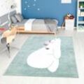 Kinderteppich CARPET CITY "ANIME921", grün, B:190cm H:11mm L:280cm, Polypropylen (PP), Teppiche, Kinderzimmer Teppich Modern mit Mond, Blumen, Wolken, Creme, Multi