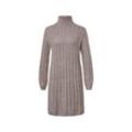 Geripptes Strickkleid mit Stehkragen - Taupe/Meliert - Gr.: M