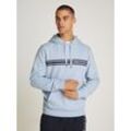 Kapuzensweatshirt TOMMY HILFIGER "CENTRAL CHEST STRIPE HOODY", Herren, Gr. L, blau (breezy blau), Sweatware, Obermaterial: 60% Baumwolle, 40% Polyester, casual, regular fit, Langarm Rippbündchen, Sweatshirts, mit kontrastfarbenen Print