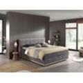 Boxspringbett PLACES OF STYLE "Vinton", grau (anthrazit), B:220cm L:213cm, Komplettbetten, Boxspringbett, aus massiver Eiche, verschiedene Härtegrade (auch H4), Topseller